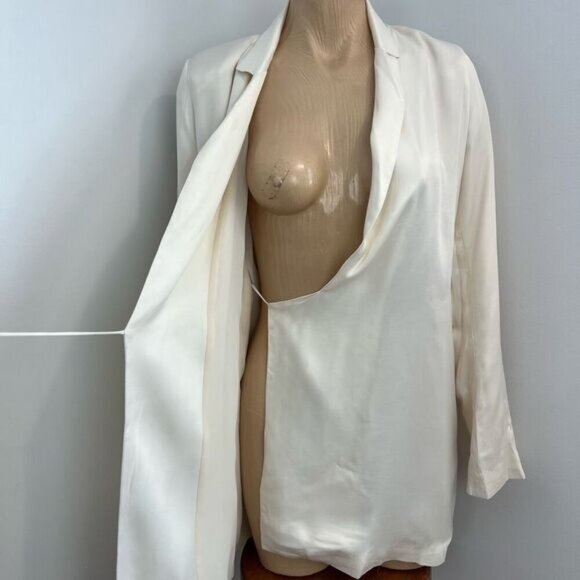 Zara Women’s XS Off White Draped Satin Wrap Blazer Dress Belted Long Sleeve Midi - Picture 7 of 15